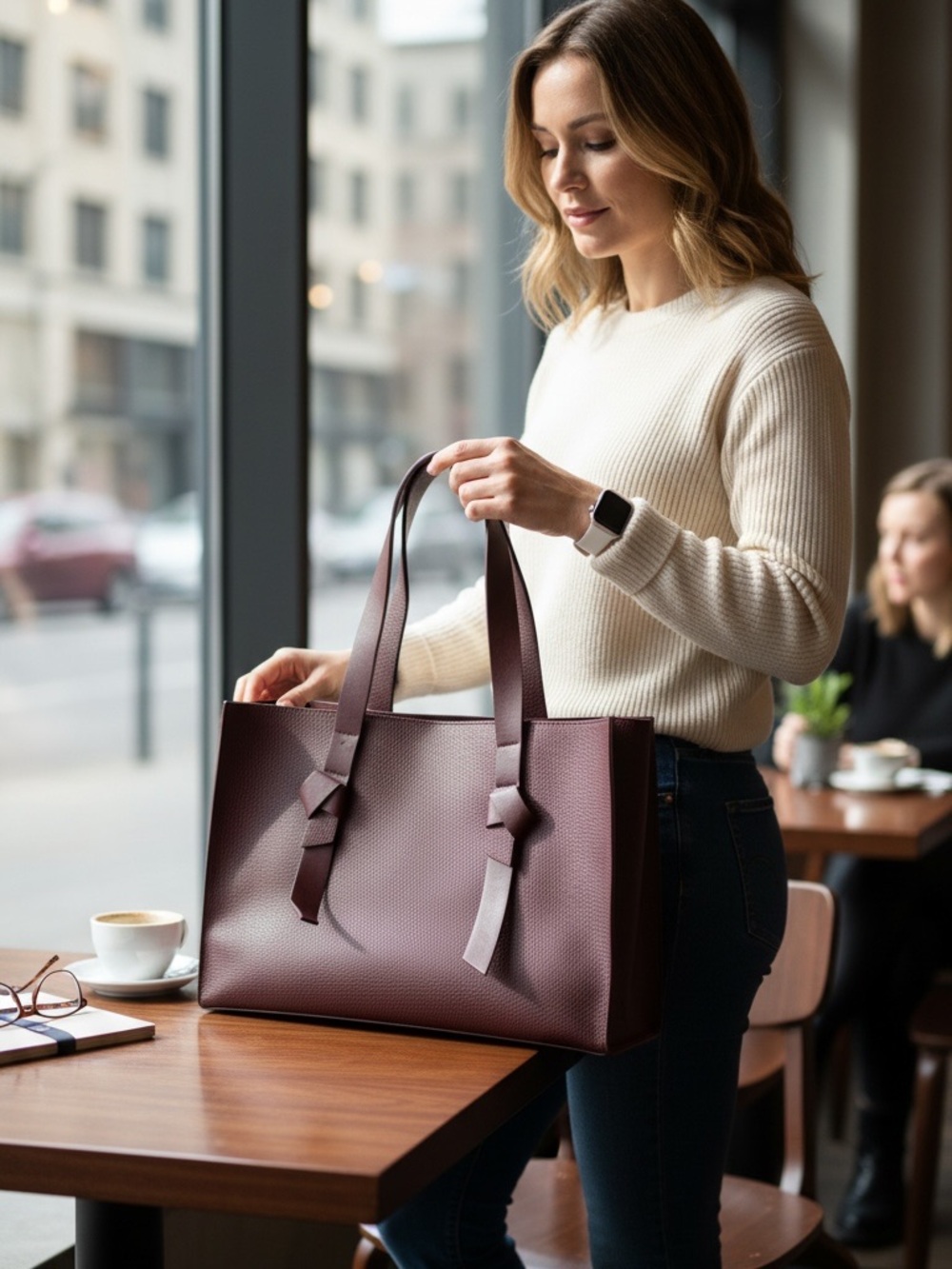 Rachel Zoe Pebbled Burgundy Tote Bag